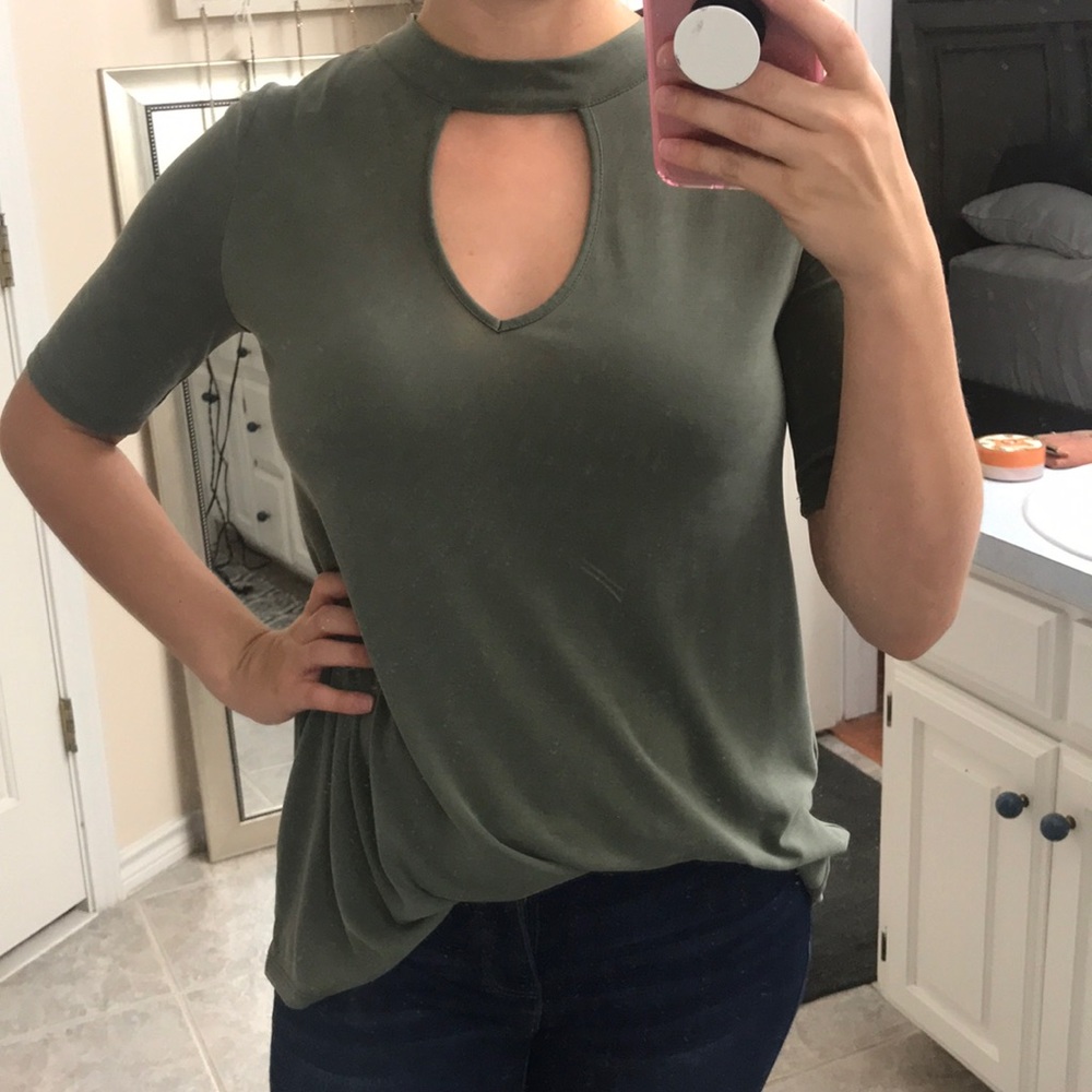 Hunter green keyhole front shirt